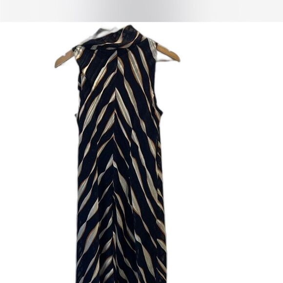 Signature by Robbie Bee Navy Blue and White/Gold Striped Dress-Womens sz 6 - Picture 3 of 4